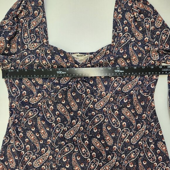 Boden Sweetheart Mini Dress 14R Multi Paisley Blooms Jersey Knit Long Sleeve - Picture 7 of 10